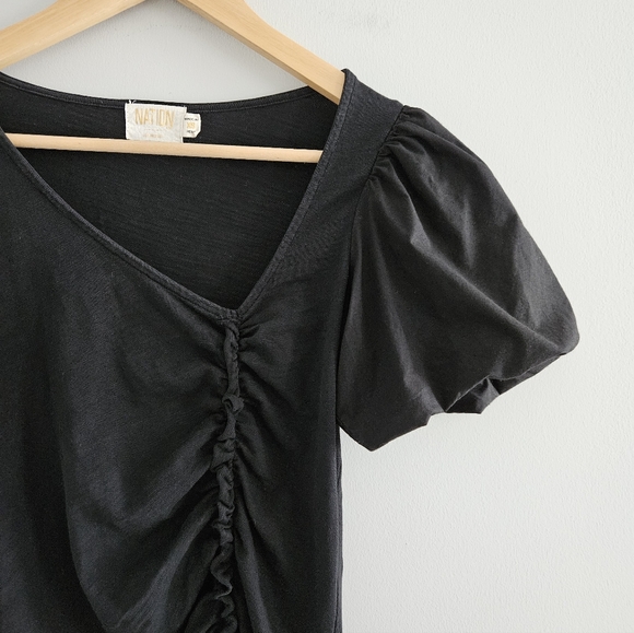 Nation LTD Sydney Gathered Mini Dress Jet Black Size XS Puff Sleeve Neutral - Picture 6 of 11